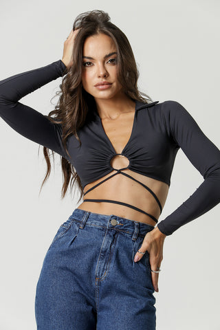 Blusa Cropped Amarração - PRETO