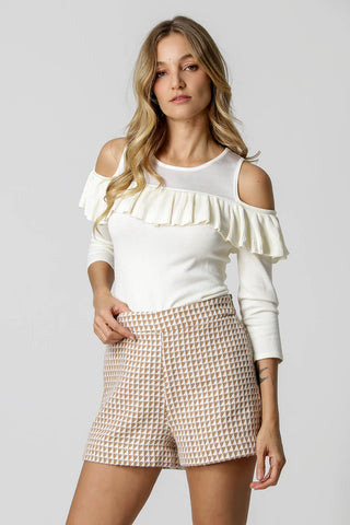 Blusa de Retilínea com Babado Ombro a Ombro - OFF WHITE