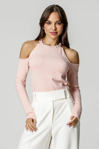 Blusa de corte recto con cuello de perla - ROSA