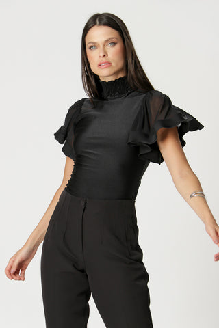 Blusa con mangas de tul - NEGRO