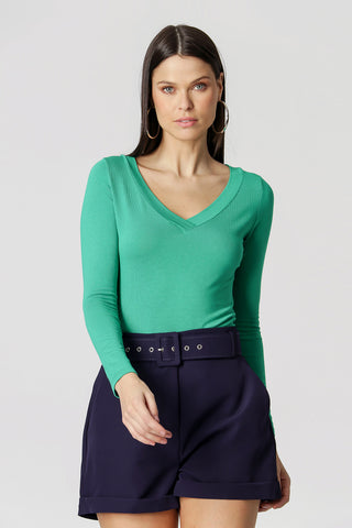 Blusa de manga larga con cuello en V - BANDERA 1