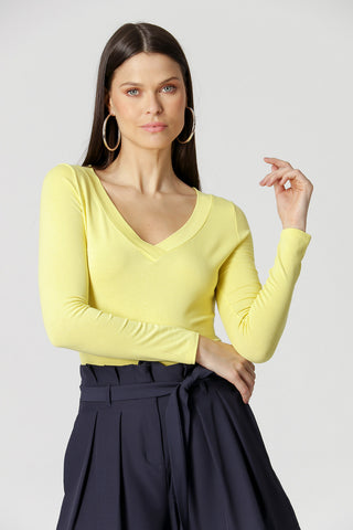 Blusa de manga larga con cuello en V - AMARILLO 6
