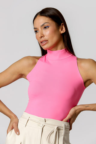 Blusa de malla de cuello alto Amni - ROSA NEÓN