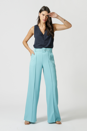 Blusa de crepé con cuello en V - AZUL MARINO