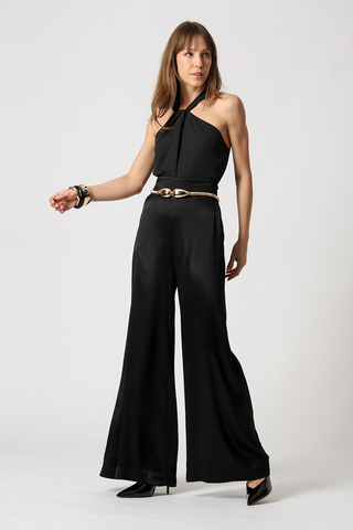 Calça Pantalona Em Cetim - PRETO