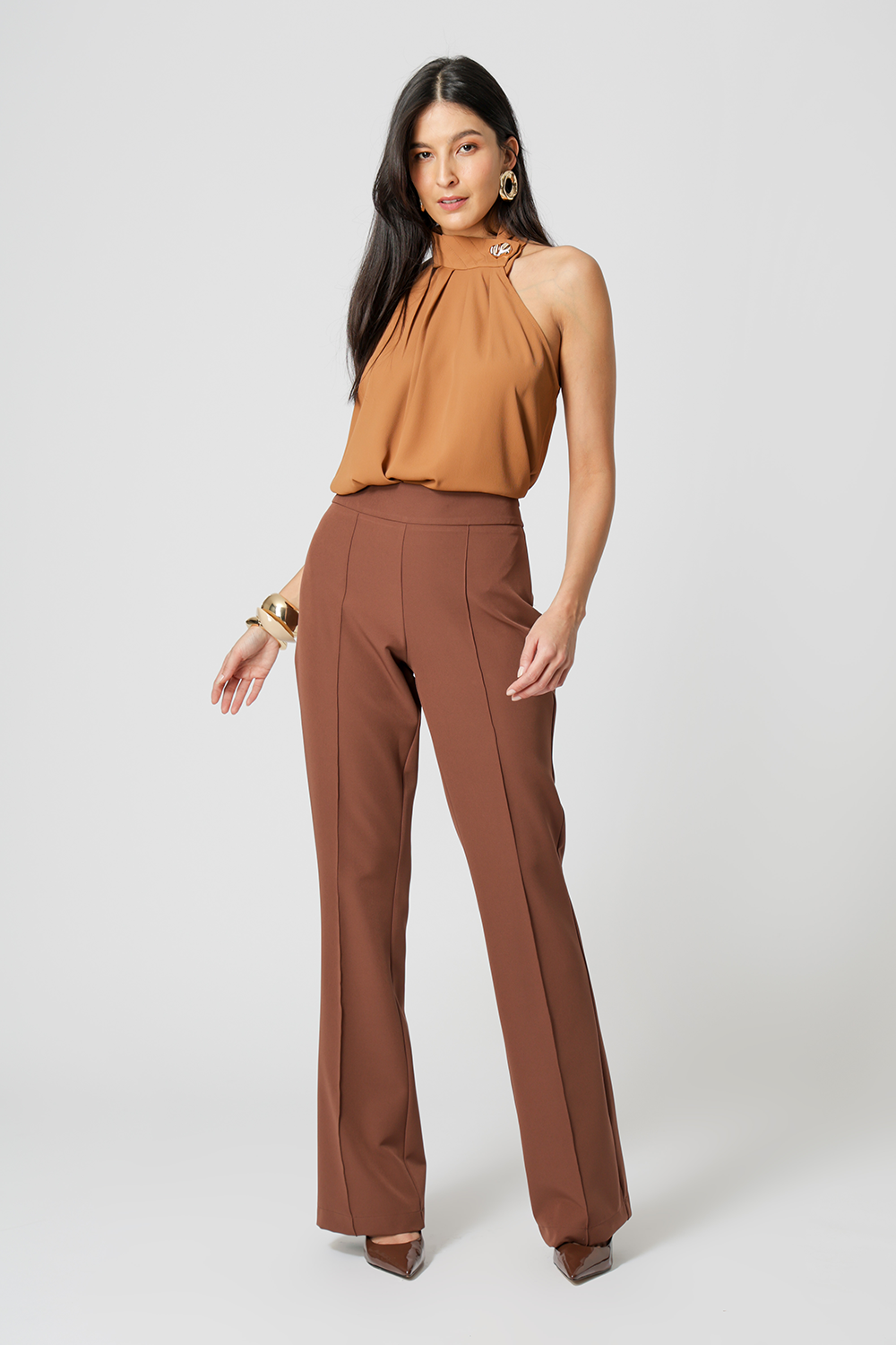 Calça Semi Flare Alfaiataria - TABACO