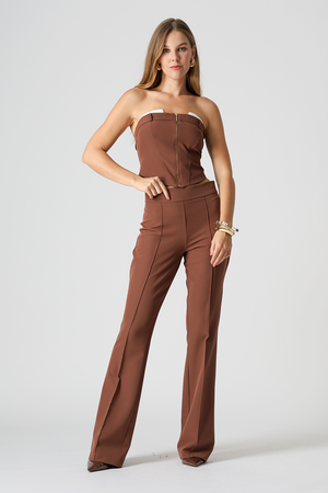 Calça Semi Flare Alfaiataria - TABACO