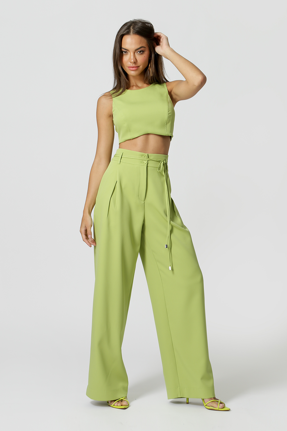 Calça Pantalona Com Cinto De Tira - FOLHA 1