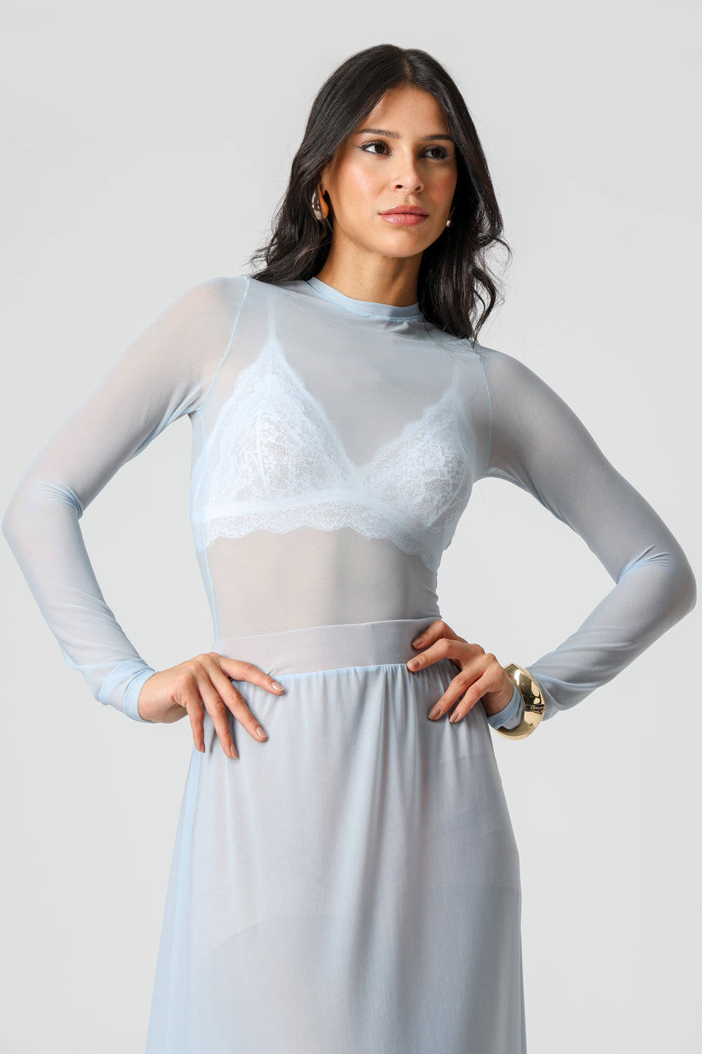 Blusa De Tule Longa - AZUL CLARO