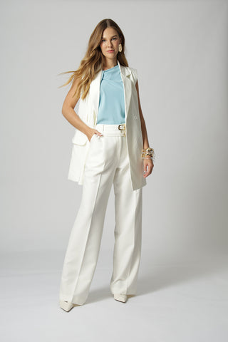 Calça Alfaiataria Com Pregas e Cintos - OFF WHITE