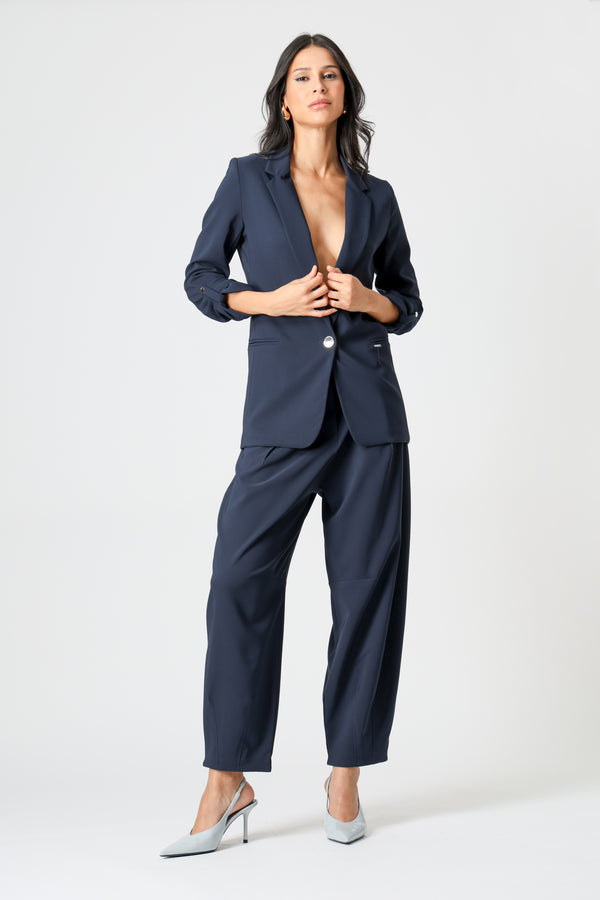 Calça Barrel Com Pregas e Bolsos - MARINHO