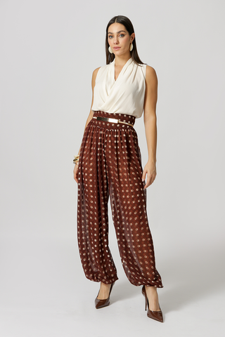 Calça Aladim Crepe Fluido - MARROM 7205