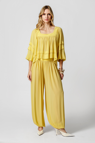 Bata de Manga Bufante Com Pregas - AMARELO