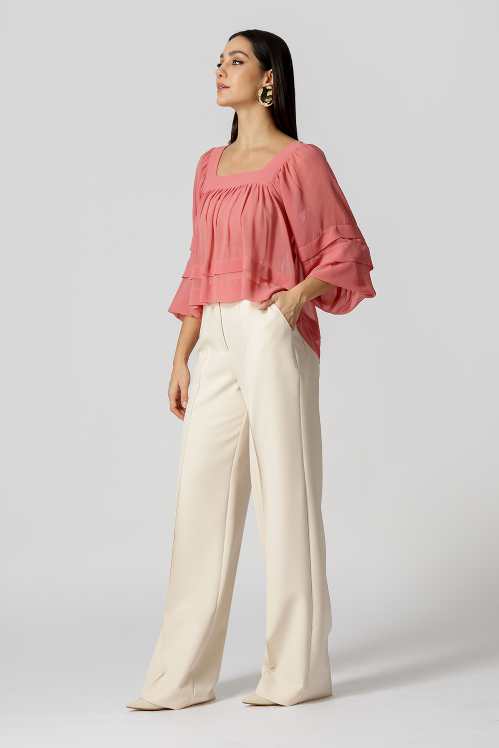 Bata de Manga Bufante Com Pregas - ROSE ESC