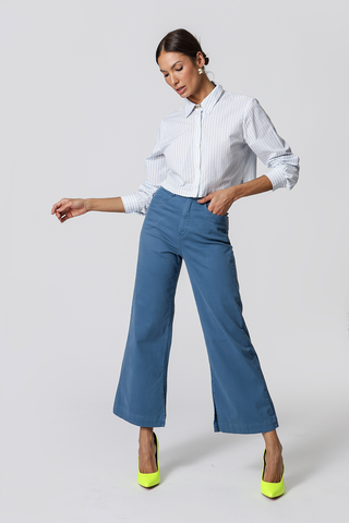 Calça Cropped Abertura Barra - DENIM