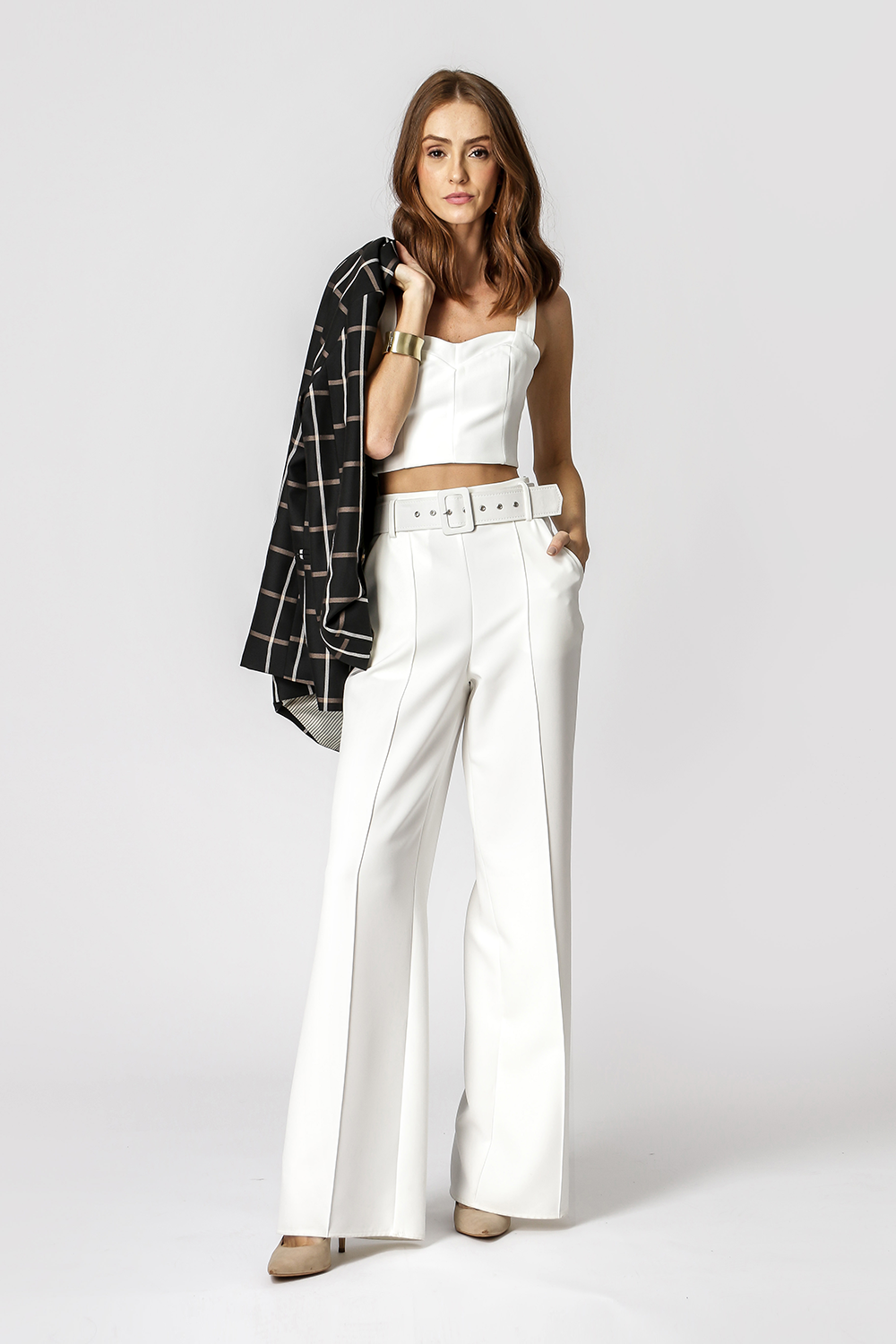 Top corto con tirantes - BLANCO ROJO