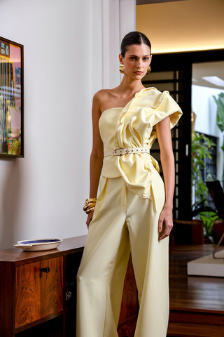 Blusa Strapless Com Folha 3D - AMARELO CL