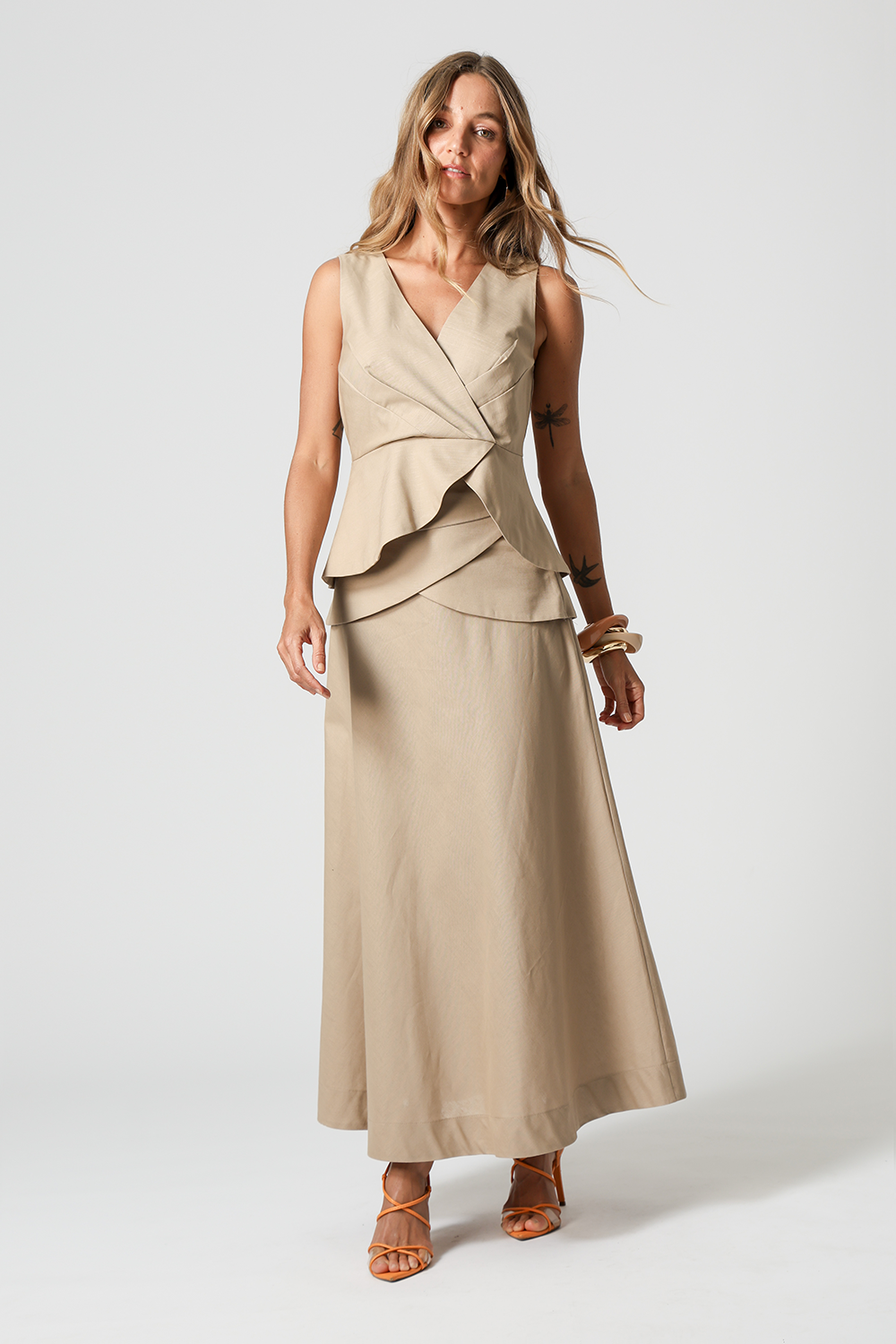 Saia Com Palas Sobrepostas - AREIA