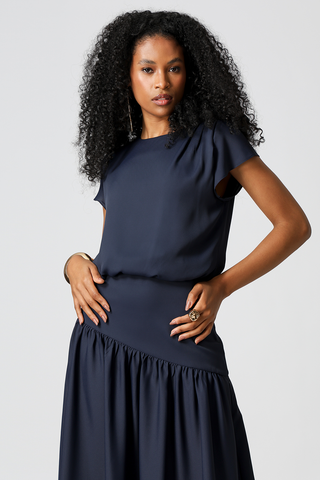 Blusa Balonê Com Pregas - MARINHO