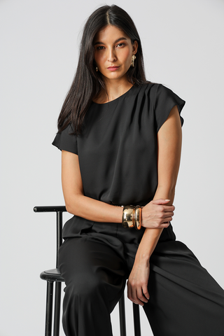 Blusa Balonê Com Pregas - PRETO