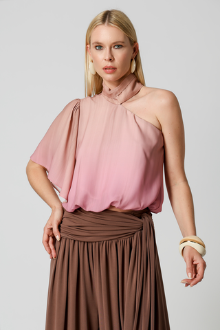 Blusa Estampada Balonê Ombro Único - AREIA 6092
