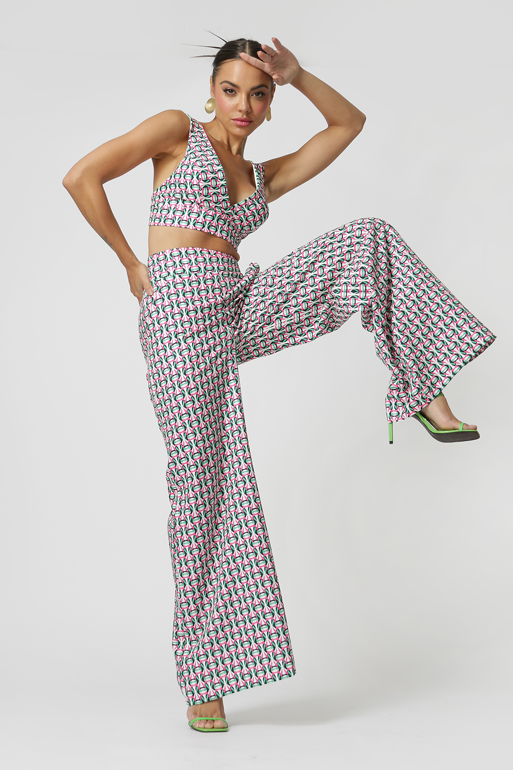 Blusa Top Decote V Estampado - PINK 7172