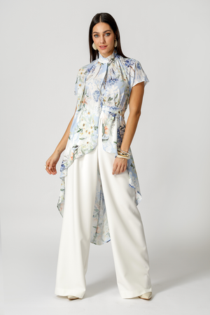 Blusa Moulet Estampada Transpassada - AZUL CLARO 1221