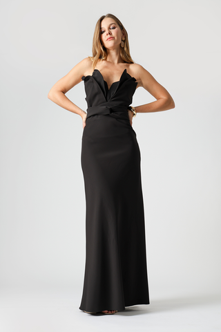 Vestido Strapless Folha 3D - PRETO