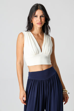 Blusa Cropped Decote V - OFF WHITE