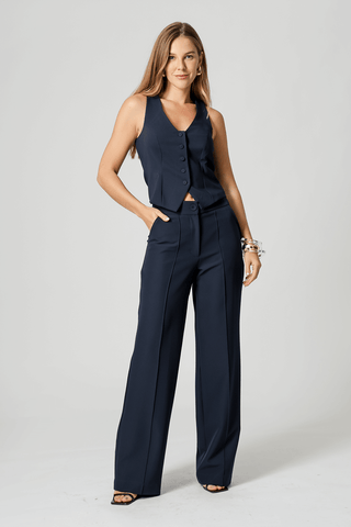 Calça Pantalona Com Vinco - MARINHO