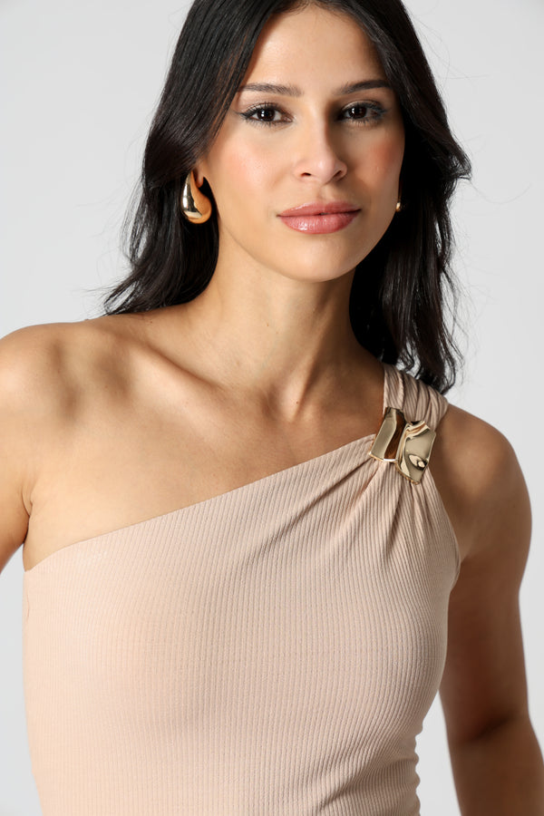 Blusa Ombro Único Com Fivela - AREIA