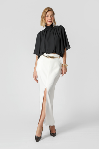 Falda midi con abertura delantera - BLANCO ROJO