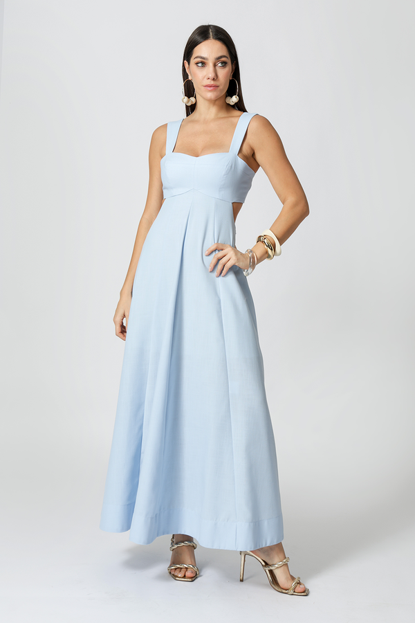 Vestido Vazado Com Alça Larga - AZUL CLARO