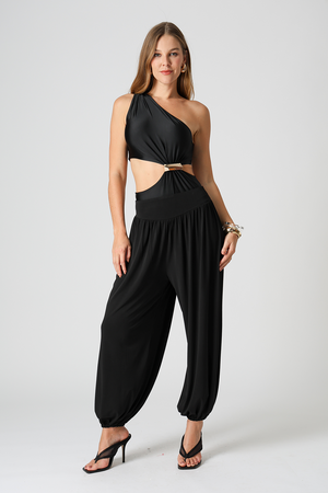 Body Ombro Único Com Fivelas - PRETO