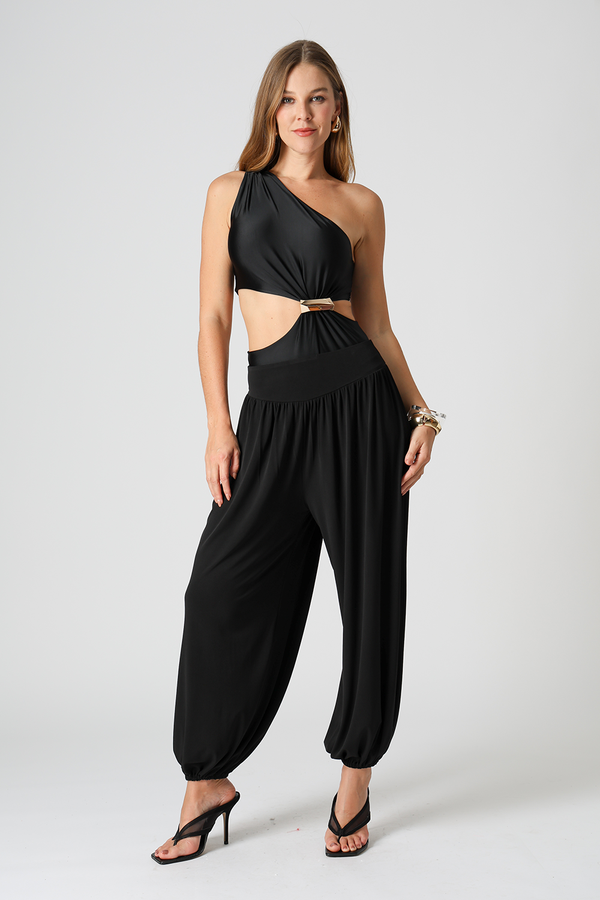 Body Ombro Único Com Fivelas - PRETO