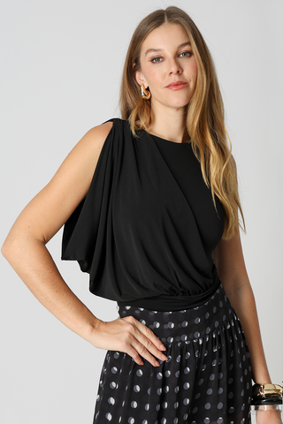 Body Com Drapeado No Ombro - PRETO
