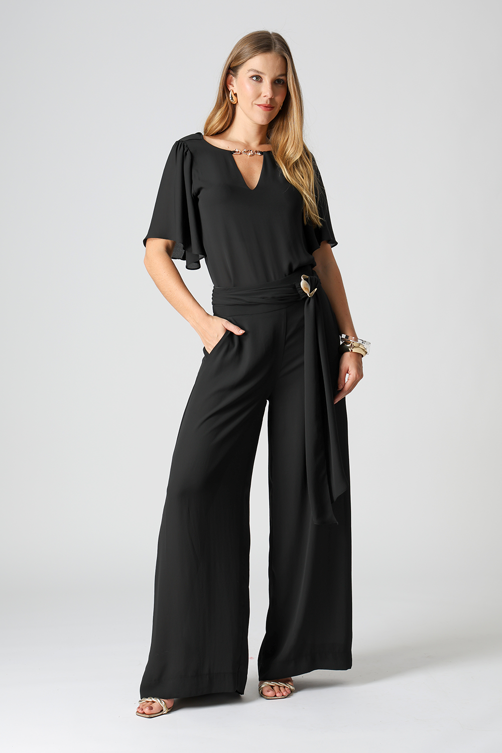 Blusa Manga Angel Com Acessório - PRETO