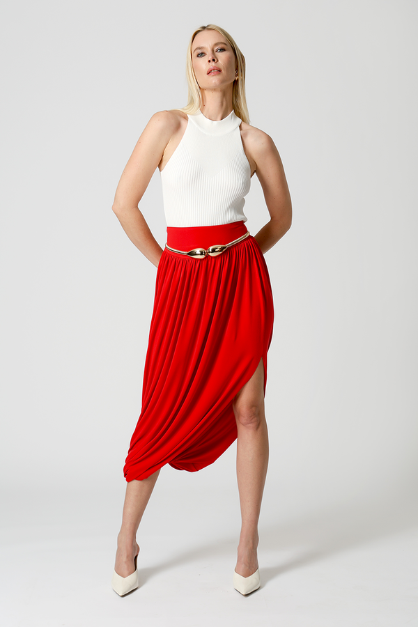 Saia Franzida Com Fenda Lateral - VERMELHO