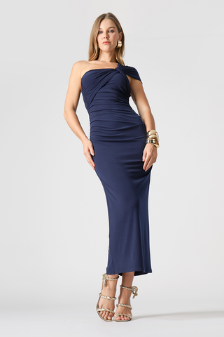Vestido Drapeado Ombro Único - MARINHO 1