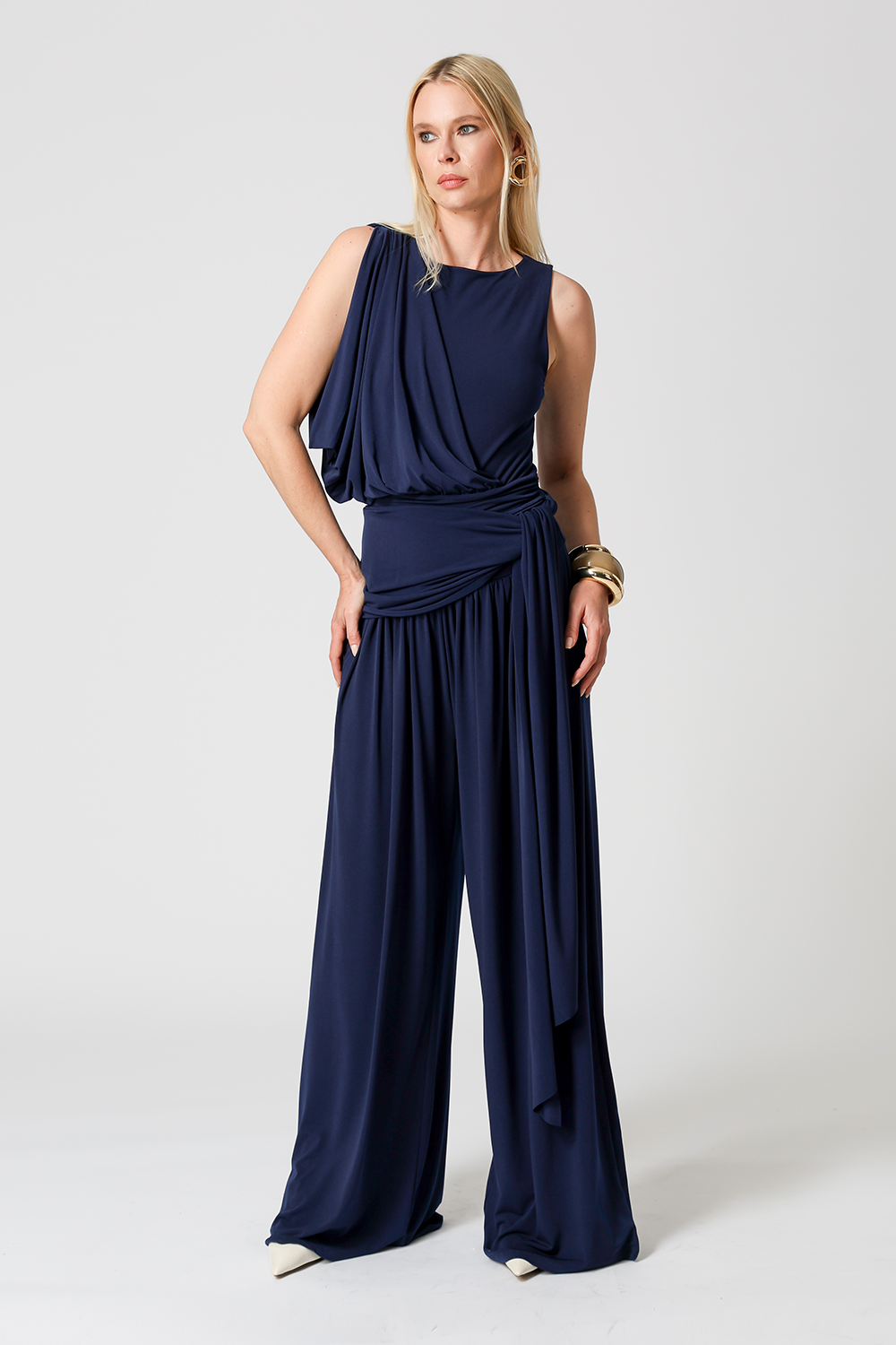 Calça Pantalona Multifuncional Com Faixa - MARINHO