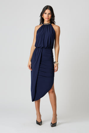 Vestido Midi Blusado Com Detalhe Torcido