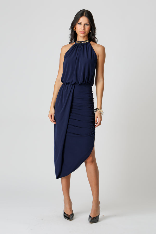 Vestido Midi Blusado Com Detalhe Torcido