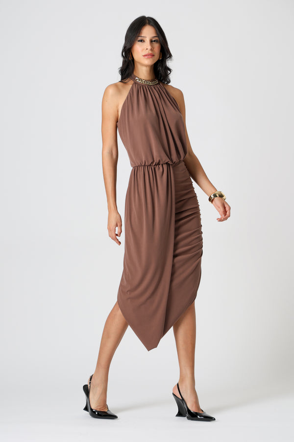 Vestido Midi Blusado Com Detalhe Torcido