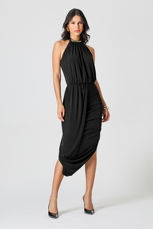 Vestido Midi Blusado Com Detalhe Torcido