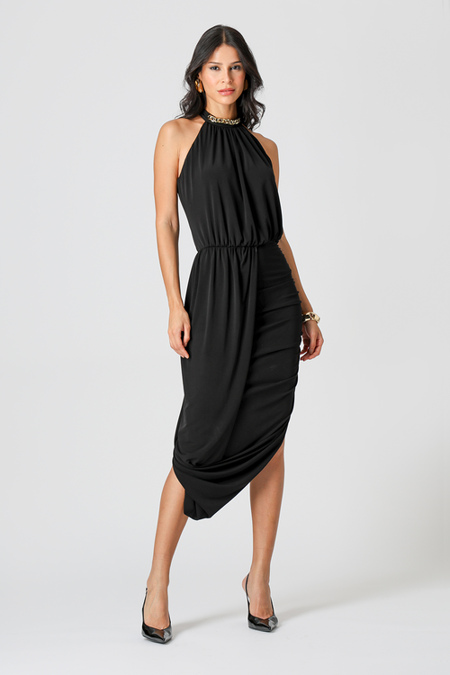 Vestido Midi Blusado Com Detalhe Torcido