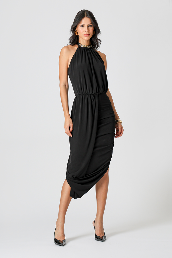 Vestido Midi Blusado Com Detalhe Torcido