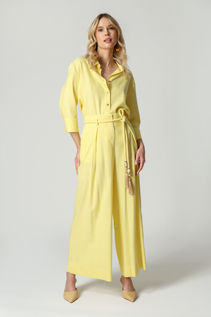 Calça Ampla Com Cinto De Cordão