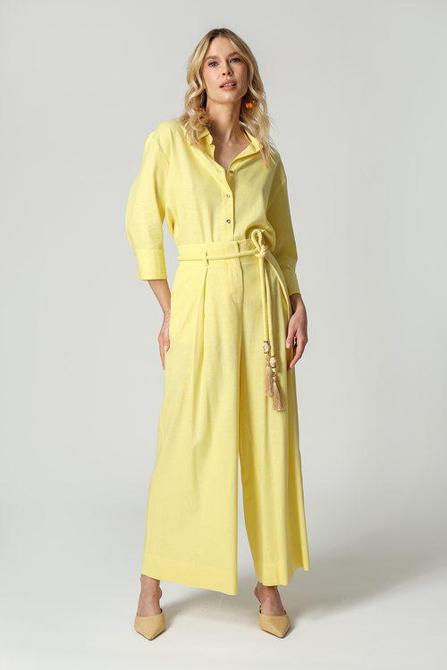 Calça Ampla Com Cinto De Cordão