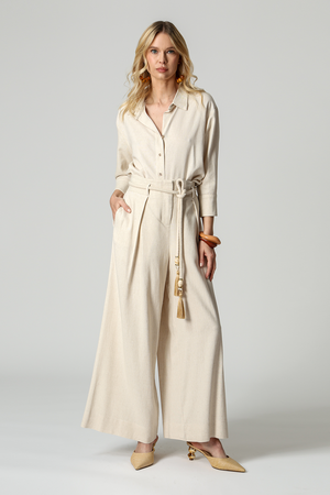 Calça Ampla Com Cinto De Cordão