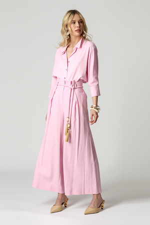 Calça Ampla Com Cinto De Cordão